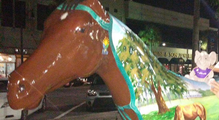 Wanda the stuffed elephant riding a horse
